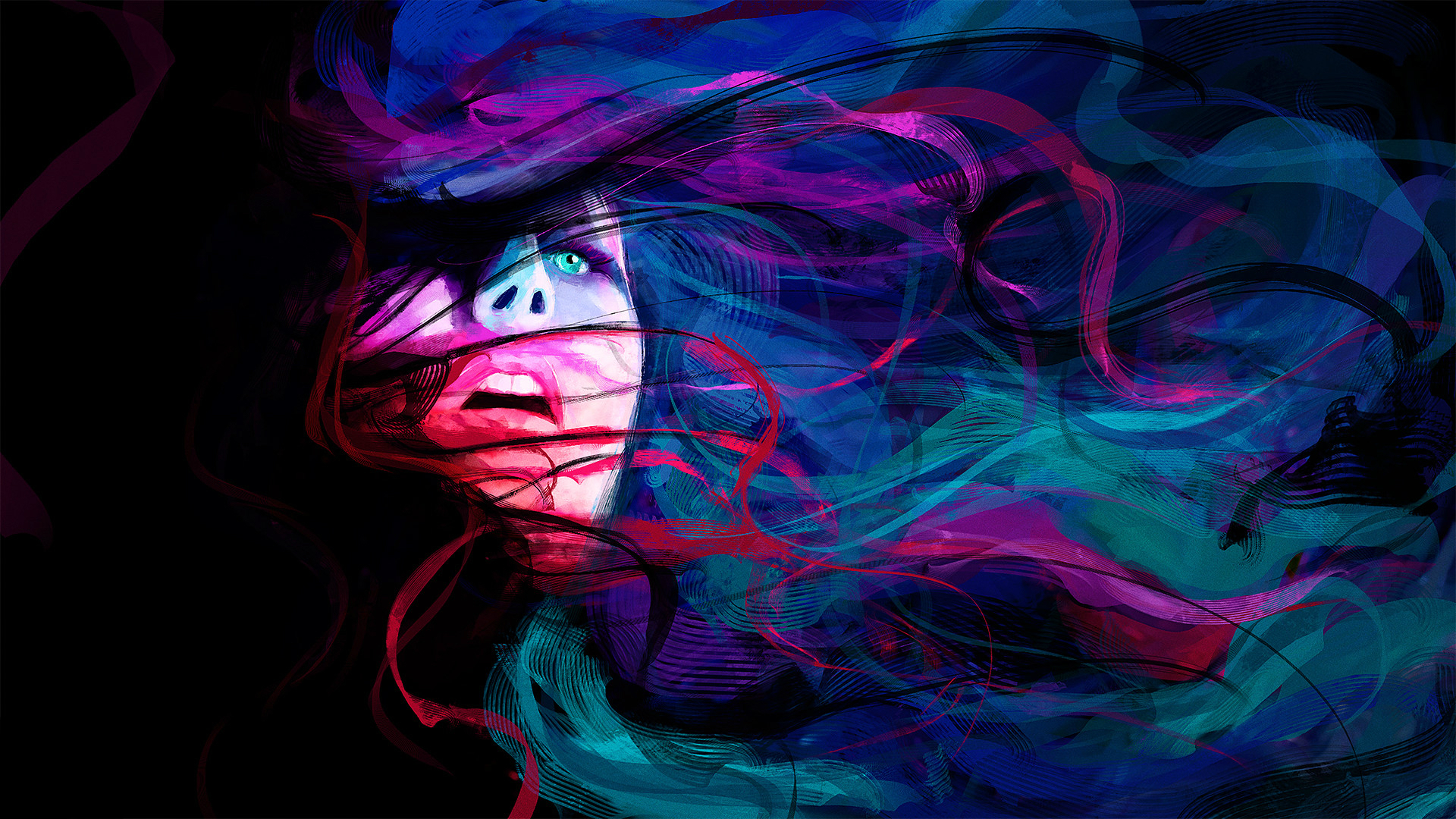 abstract, Girl, Face, Eyes, Lines, Psychedelic, Women, Females, Colors, Mood, Emotion Wallpaper