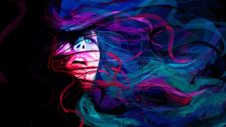 abstract, Girl, Face, Eyes, Lines, Psychedelic, Women, Females, Colors, Mood, Emotion HD Wallpaper Desktop Background