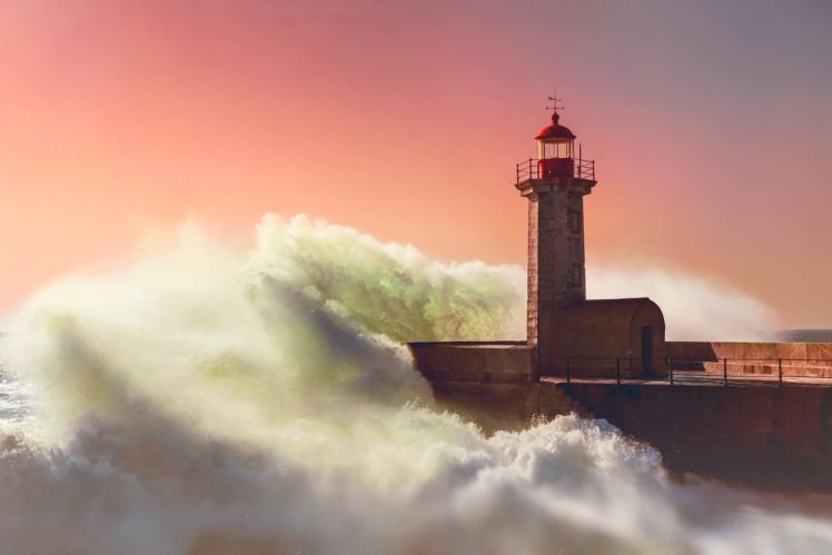 lighthouse, Wave, Sea, Evening, Ocean, Architecture, Sunset, Sunrise HD Wallpaper Desktop Background