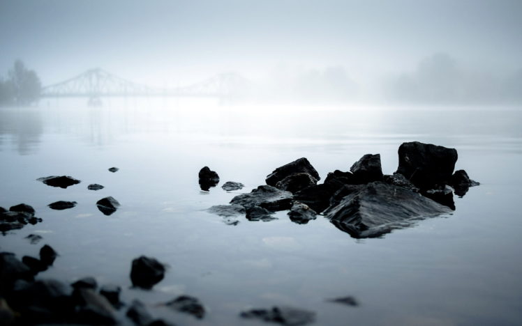 morning, River, Fog, Landscape, Shore, Reflection, Mist, Bridge HD Wallpaper Desktop Background