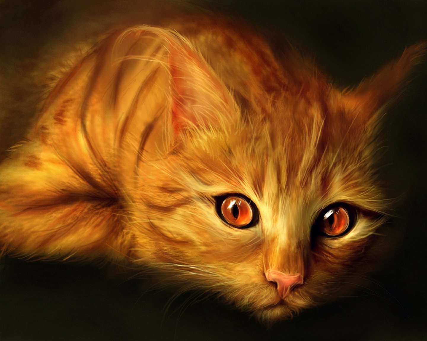 cat, Yellow, Eyes, Koshak, Figure, Oil Wallpaper