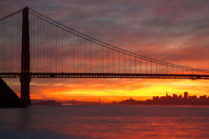 golden, Gate, Bridge, Bridge, San, Francisco, Buildings, Sunset, Ocean, Rods, Cities, Sky, Clouds