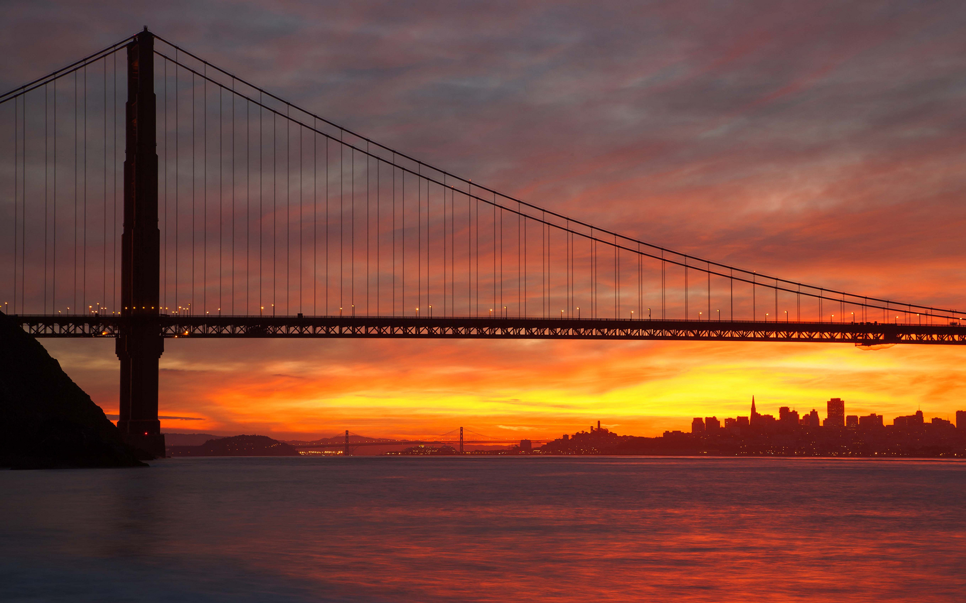 golden, Gate, Bridge, Bridge, San, Francisco, Buildings, Sunset, Ocean, Rods, Cities, Sky, Clouds Wallpaper