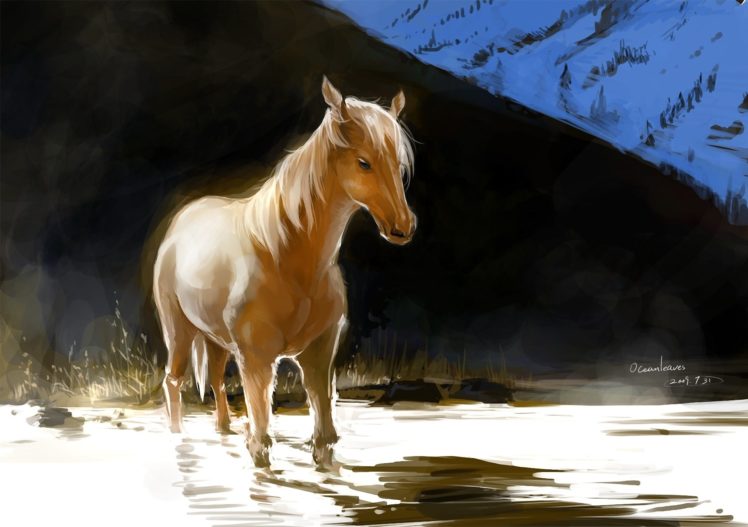 horse, Water, Hill, Ocean, Art, Light, Re HD Wallpaper Desktop Background