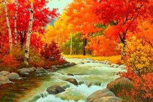 autumn, River, Rocks, Trees, Foliage
