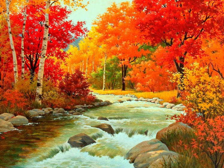 autumn, River, Rocks, Trees, Foliage HD Wallpaper Desktop Background