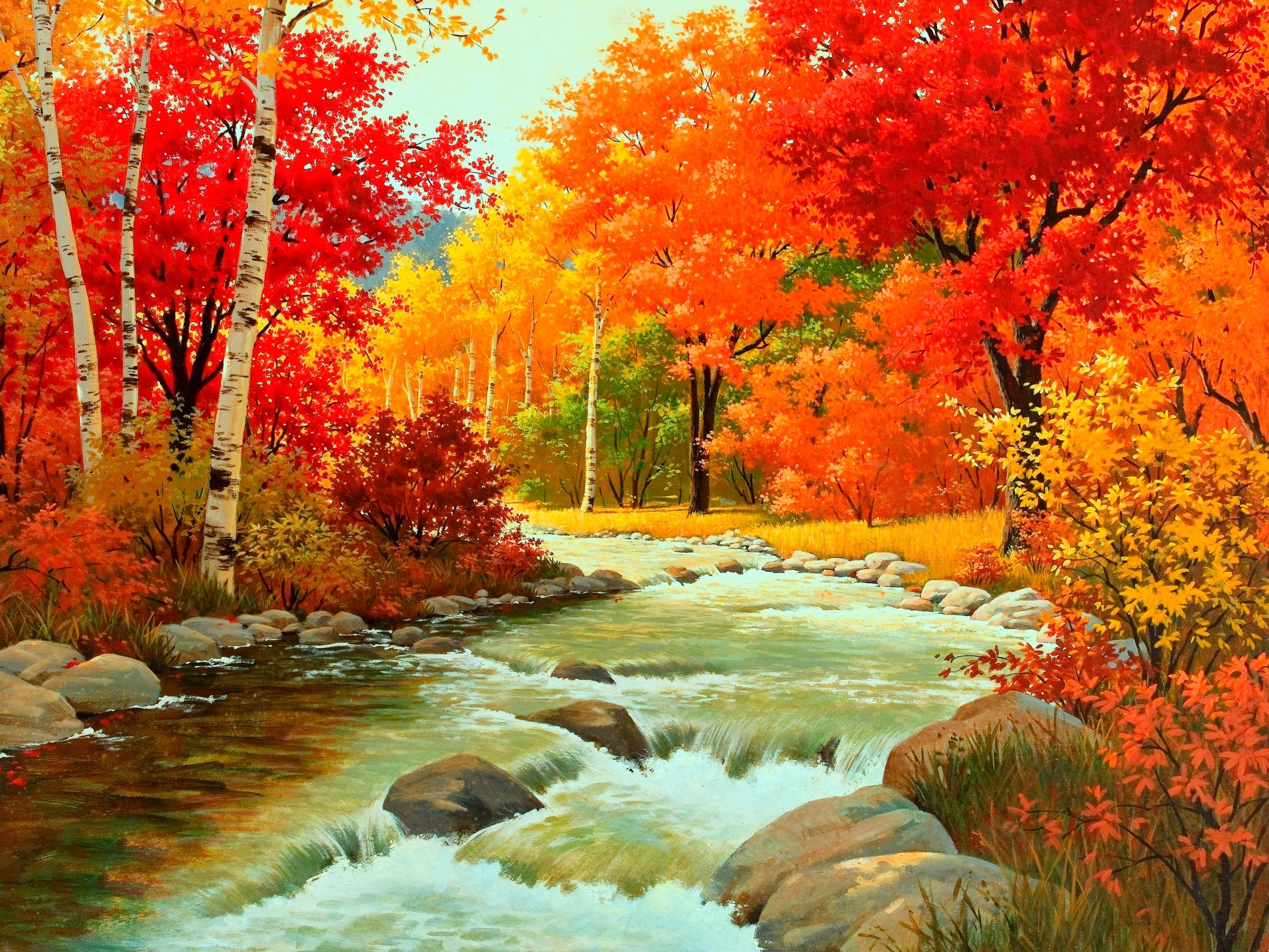autumn, River, Rocks, Trees, Foliage Wallpaper