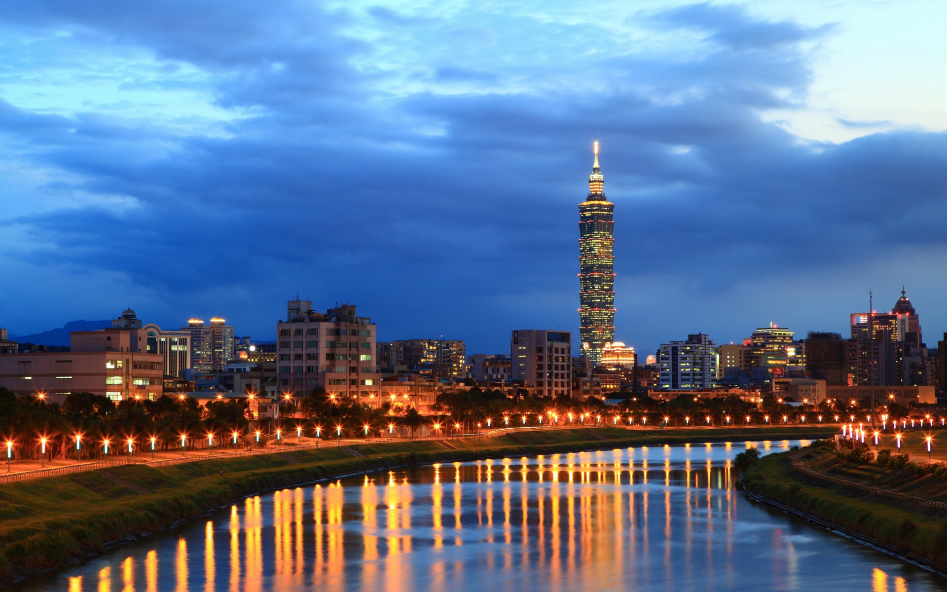 china, Taiwan, Taipei, City, River, Night, Sky, Clouds, Lights, Reflection, Buildings, Skyscraper, Sky, Clouds Wallpaper