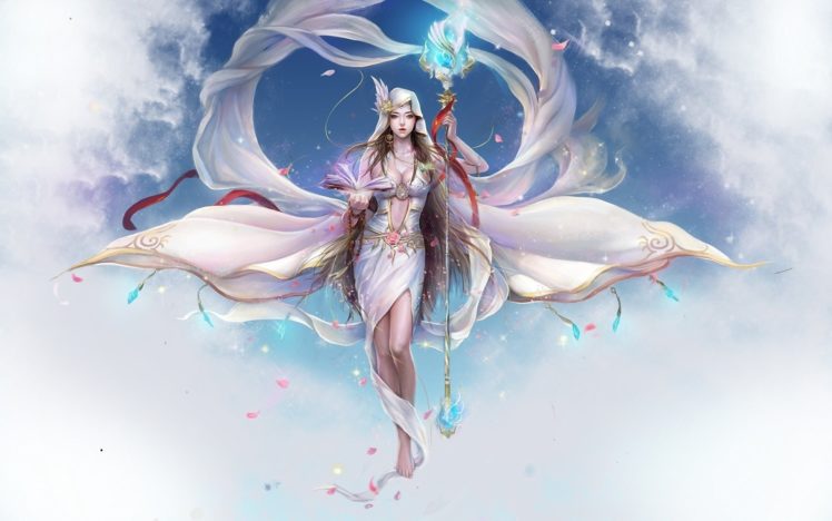 sky, Fantasy, Angel, Magic, Cloud, Book HD Wallpaper Desktop Background