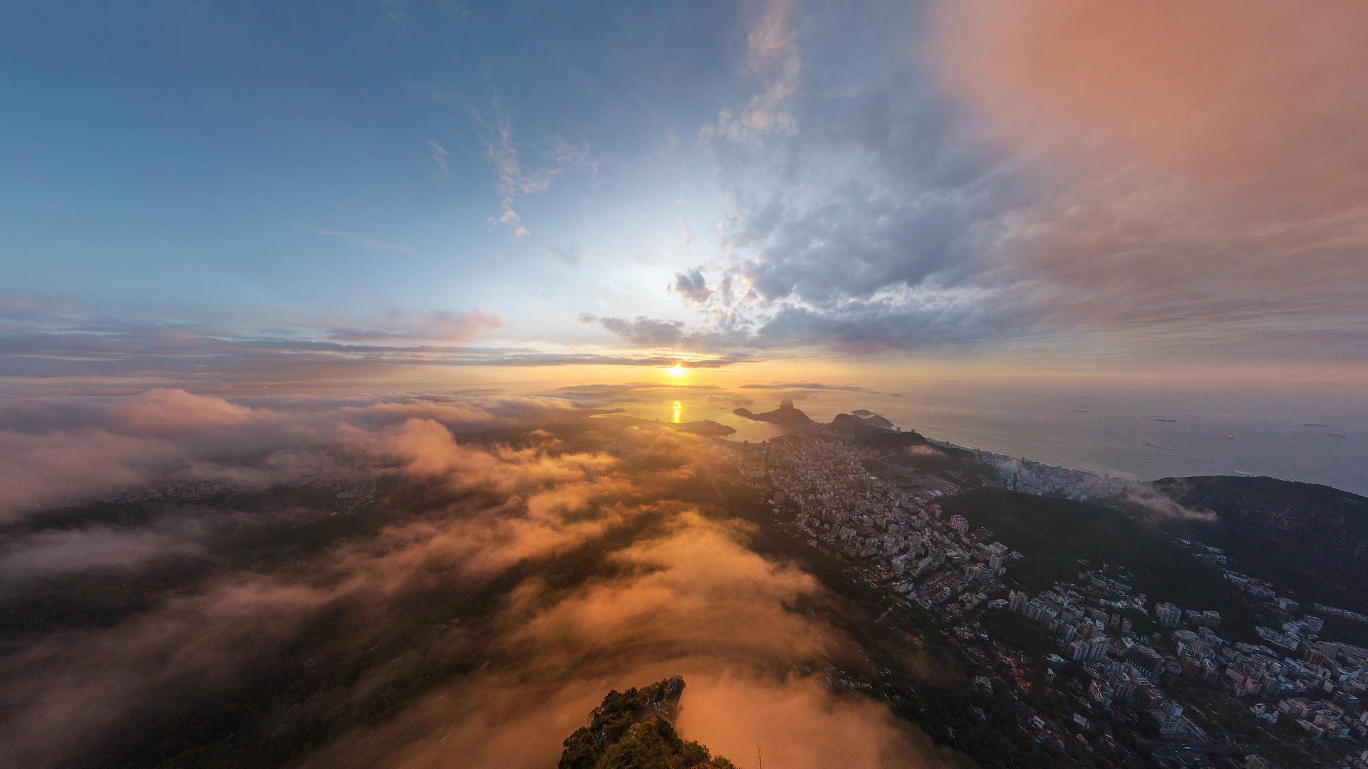 rio, De, Janeiro, Cities, Buildings, Ocean, Sea, Reflection, Sky, Clouds, Sunset, Sunrise, Fog, Mist, Landscapes Wallpaper