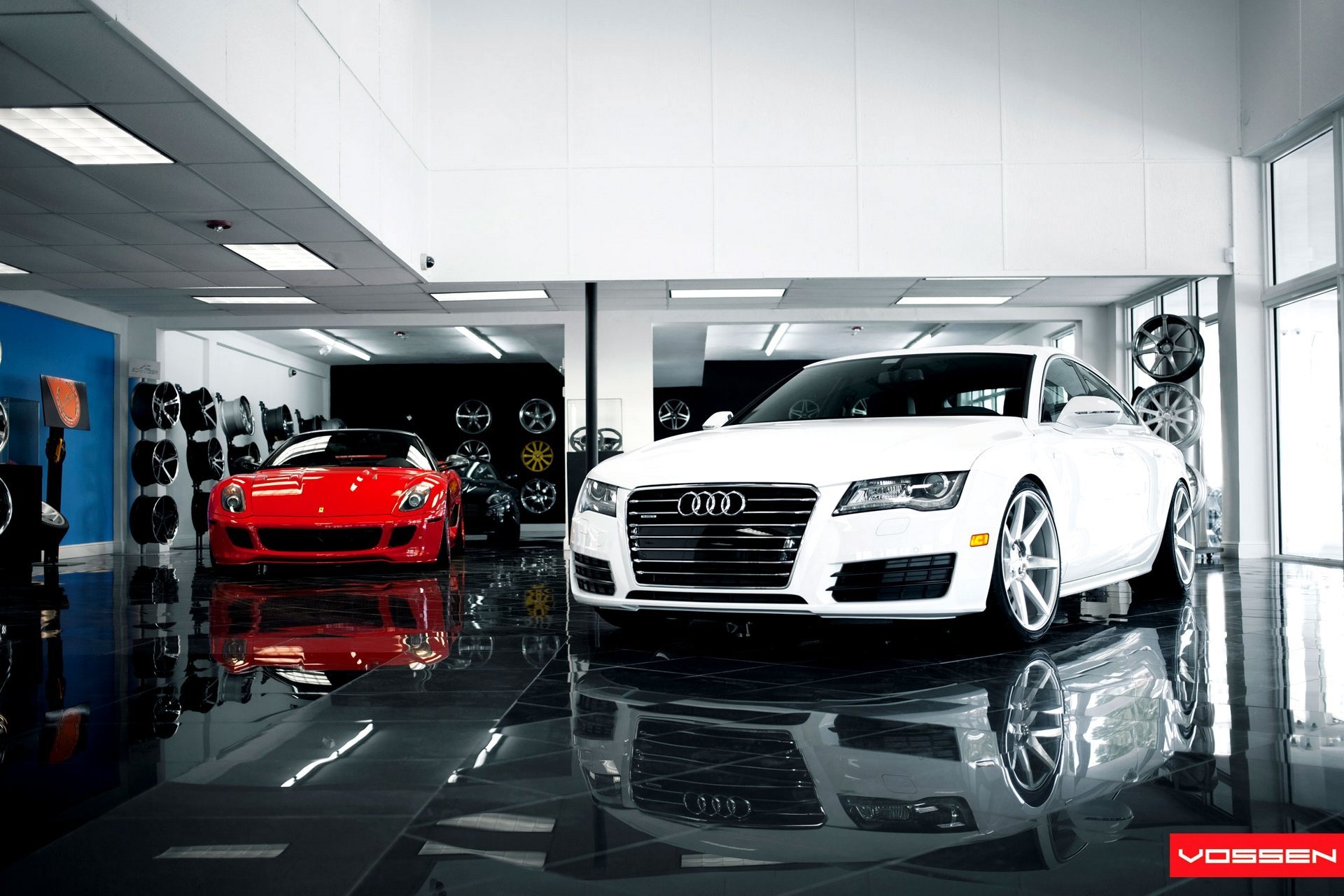 audi, A7, Sportcars, Ferrari, 599, Supercar, Reflection Wallpaper