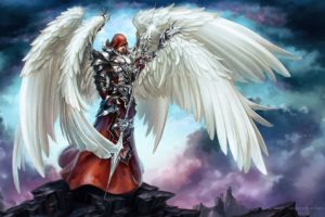 fantasy,  , Angel, Wings, Warrior, Sky, Sword