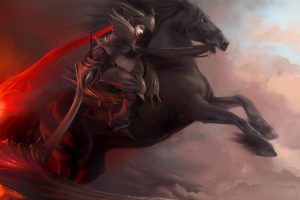 fantsy, Horse, Warrior, Legend, Sword, Red