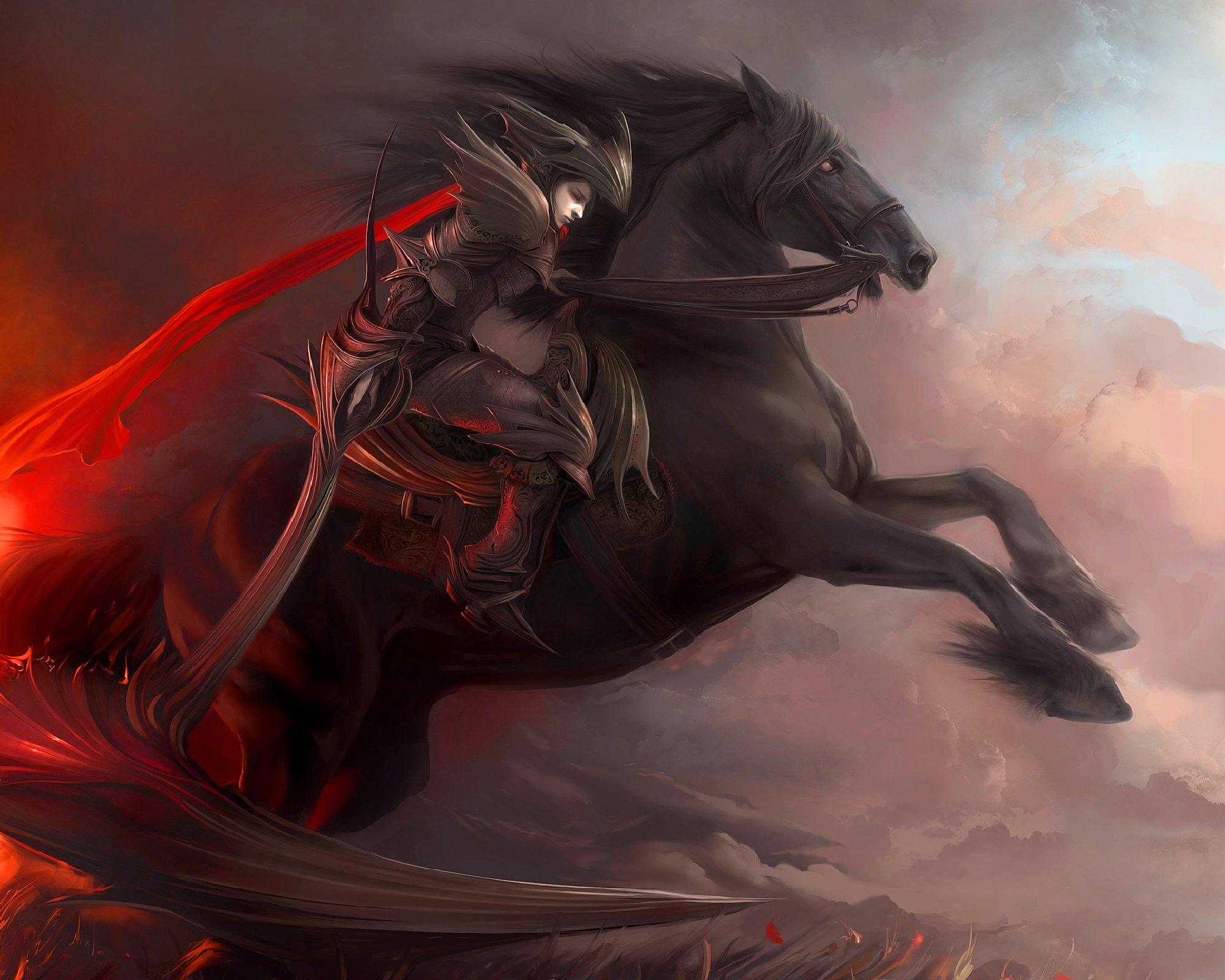 fantsy, Horse, Warrior, Legend, Sword, Red Wallpaper