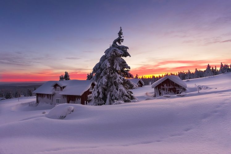 house, Nature, Sky, Winter, Landscape, Snow HD Wallpaper Desktop Background