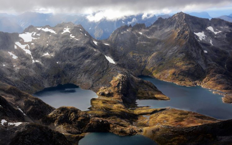 lake, Mountains, Snow, Clouds, Straumgjerde, Norway HD Wallpaper Desktop Background