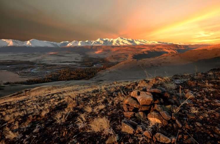 north chui, Ridge, Altai, Autumn, Mountain, Desert, Sunset, Sunrise HD Wallpaper Desktop Background