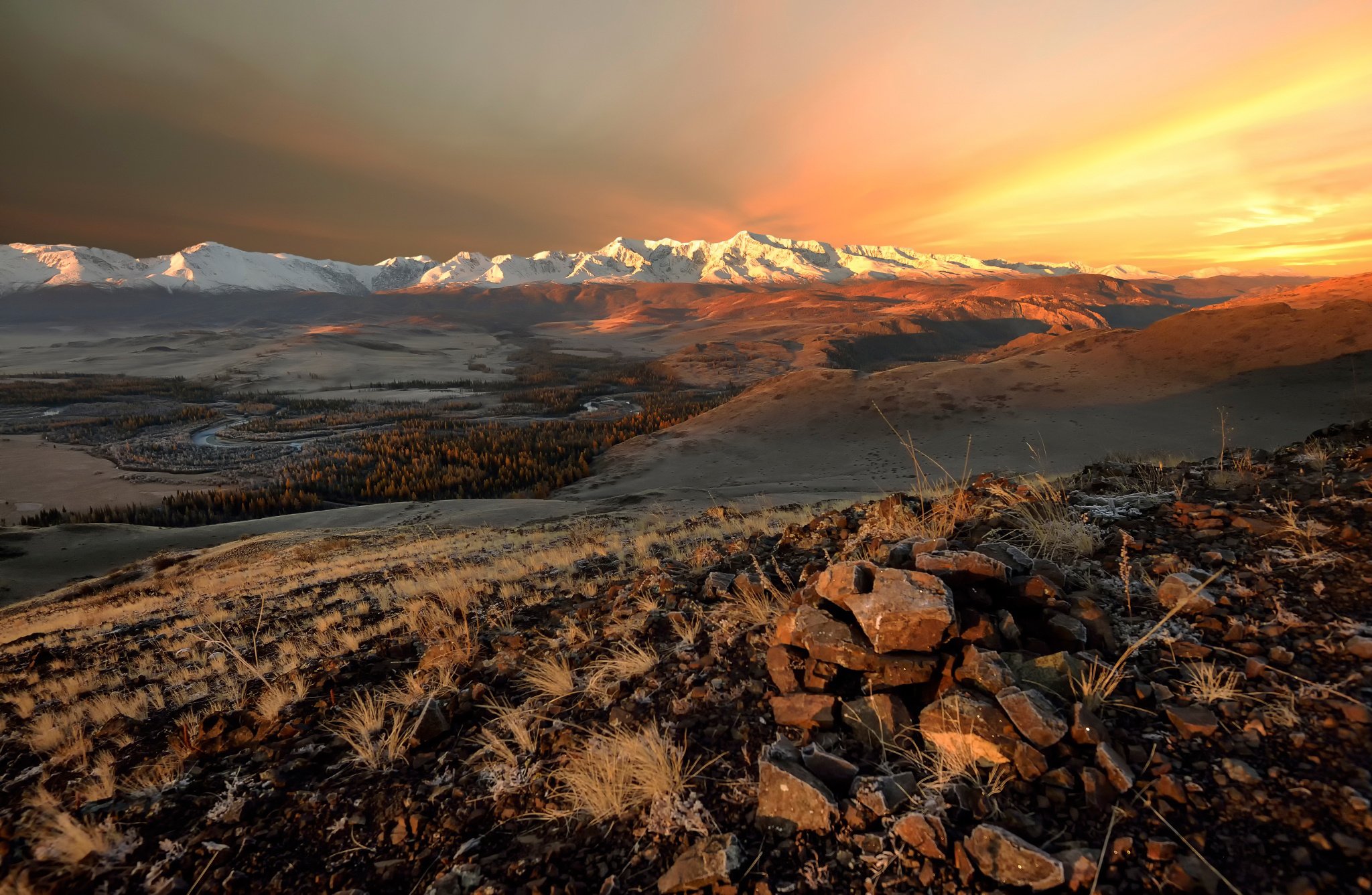 north chui, Ridge, Altai, Autumn, Mountain, Desert, Sunset, Sunrise Wallpaper
