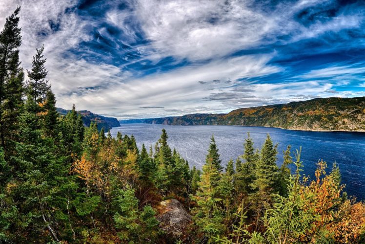 river, Trees, Quebec, Canada, Landscape, Lake, River, Autumn HD Wallpaper Desktop Background