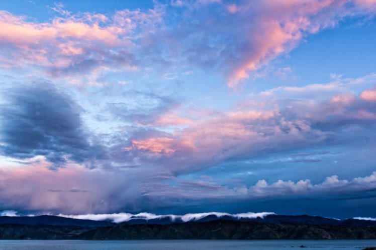 wellington, Bay, Mountains, Blue, Sky, New, Zealand, Evening, Clouds HD Wallpaper Desktop Background