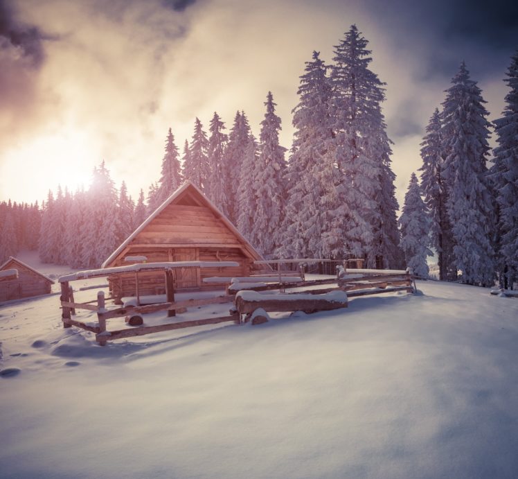 cabin, Winter, Snow, Landscape, Trees, Snow HD Wallpaper Desktop Background