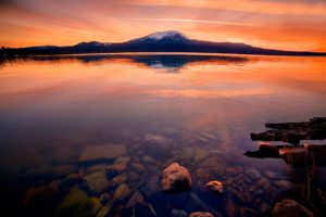 lake, Rocks, Reflection, Sunrise, Sunset, Mountain
