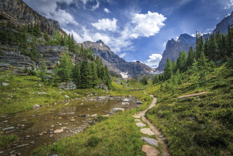 banff, National, Park, Mountains, Trees, Pond, Landscape HD Wallpaper Desktop Background