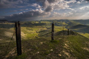 fence, Barb, Wire, Grass, Landscape, Clouds, Hills, Mountains, Sky