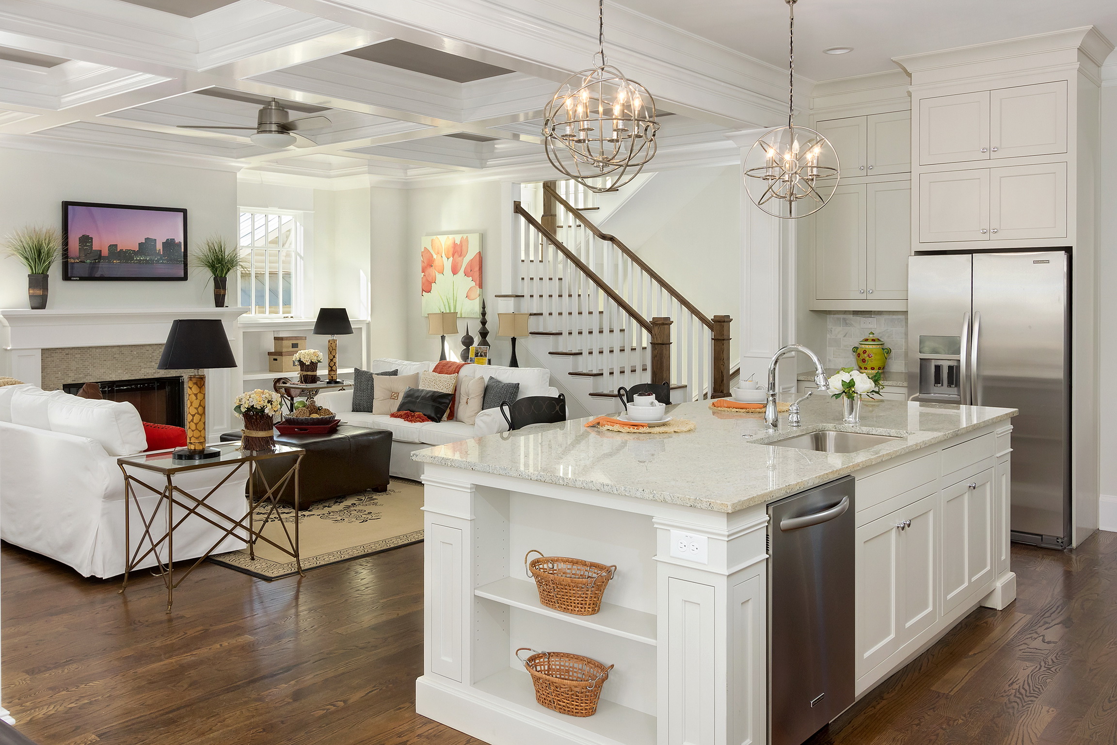 interior, Table, Kitchen, Living, Room, Chandelier, White, Design Wallpaper