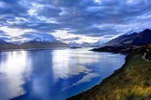 nature, Landscape, Mountain, Lake, Sky, Clouds, Blue, Reflection, Snow