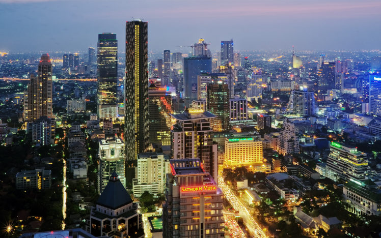 thailand, Bangkok, Cities, Buildings, Skyscrapers, Night, Lights HD Wallpaper Desktop Background