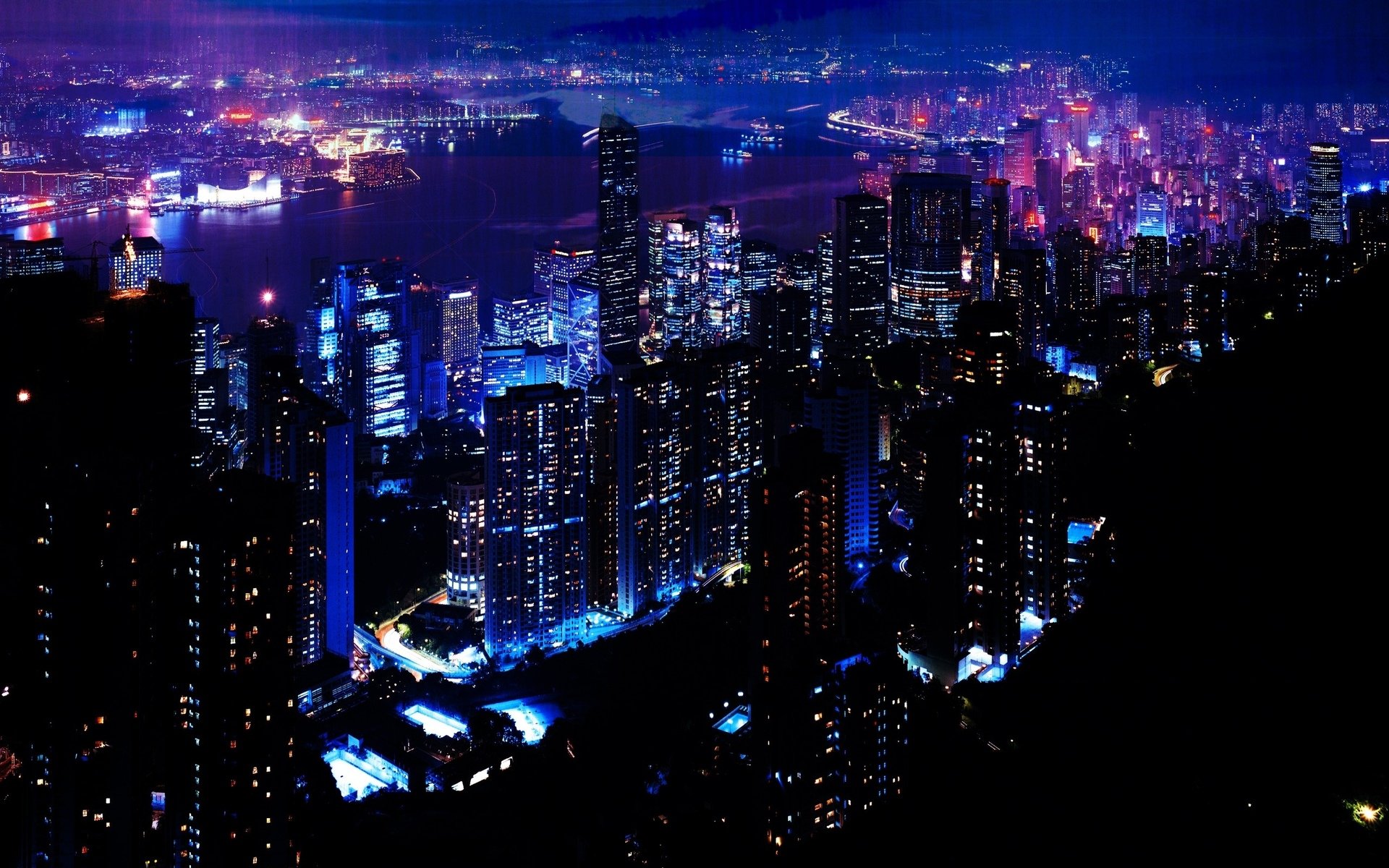 city, Night, Blue, Light Wallpaper
