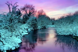 winter, River, Nature, Landscape, Reflection, Sunset, Sunrise, Snow, Sky