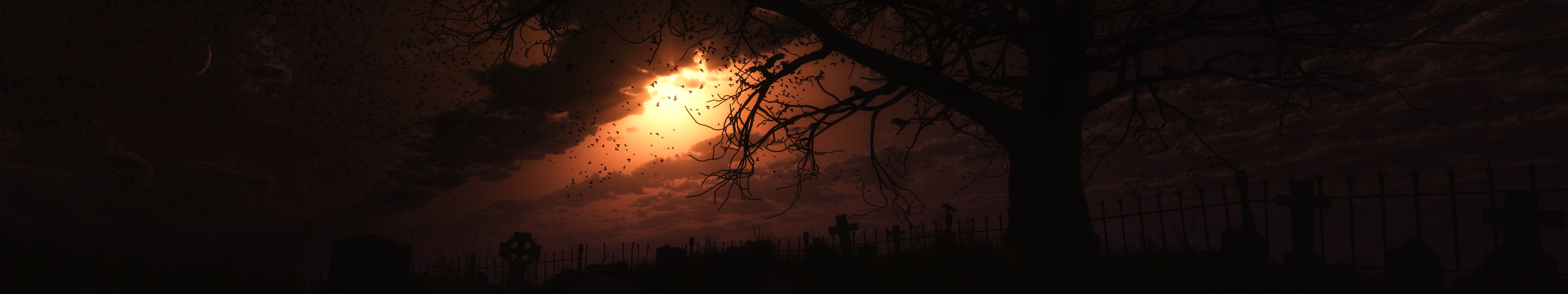 triple, Monitor, Multi, Screen, Multiple, Cimetiere, Cemetery Wallpaper