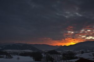 earth, Landscape, Red, Clouds, Mountain, Snow, Winter, Trees, Sunset, Beautiful