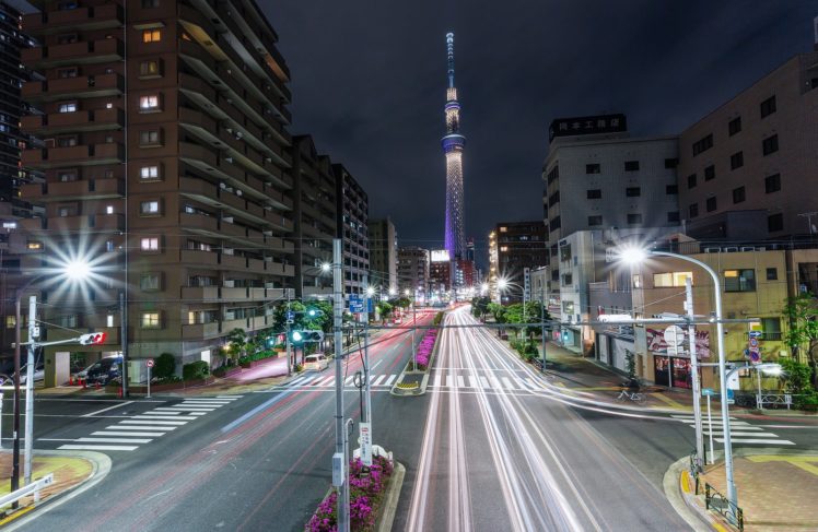 japan, Japon, Architecture, Bridges, Freeway, Building, Cities, Monuments, Night, Panorama, Panoramic, Rivers, Tower, Towers, Tokyo, Ray, Light HD Wallpaper Desktop Background