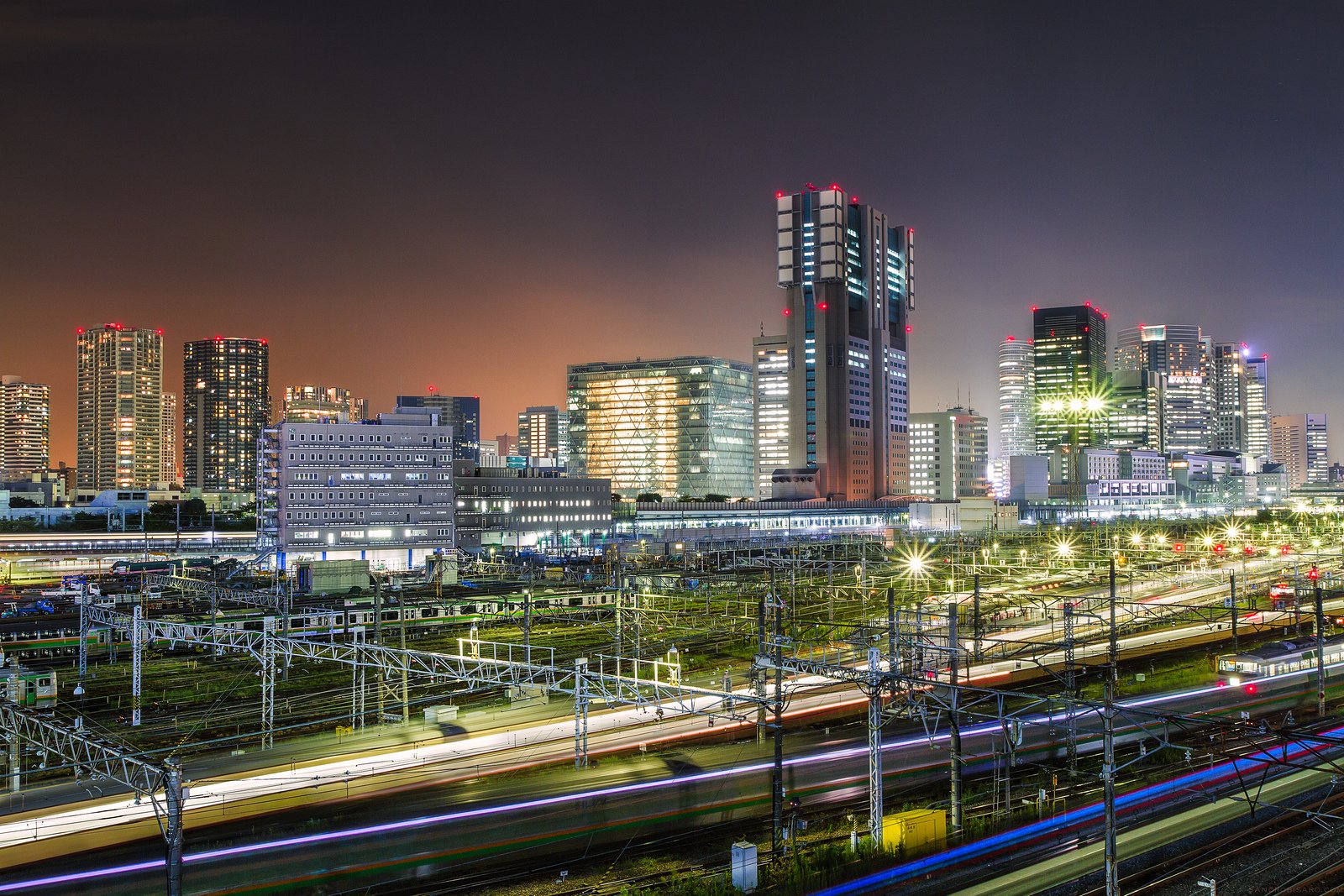 japan, Japon, Architecture, Bridges, Freeway, Building, Cities, Monuments, Night, Panorama, Panoramic, Rivers, Tower, Towers, Tokyo, Ray, Light, Rail, Train Wallpaper