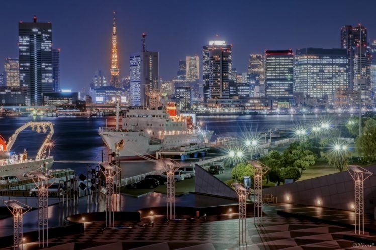 japan, Japon, Architecture, Bridges, Freeway, Building, Cities, Monuments, Night, Panorama, Panoramic, Rivers, Tower, Towers, Tokyo, Ray, Light HD Wallpaper Desktop Background