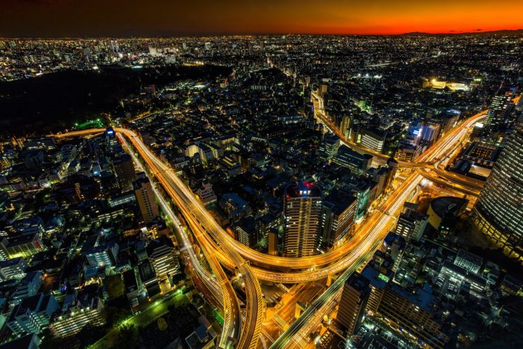 japan, Japon, Architecture, Bridges, Freeway, Building, Cities, Monuments, Night, Panorama, Panoramic, Rivers, Tower, Towers, Tokyo, Ray, Light HD Wallpaper Desktop Background