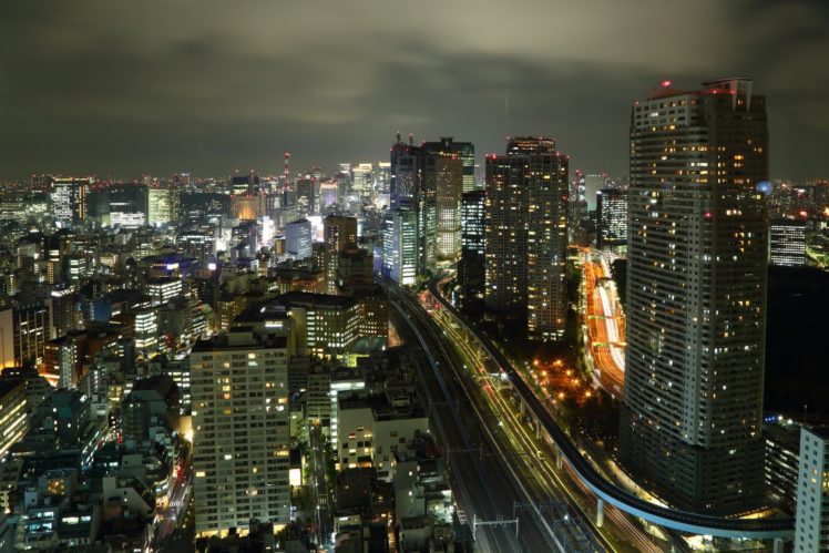 japan, Japon, Architecture, Bridges, Freeway, Building, Cities, Monuments, Night, Panorama, Panoramic, Rivers, Tower, Towers, Tokyo, Ray, Light HD Wallpaper Desktop Background