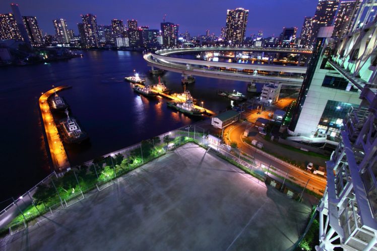 japan, Japon, Architecture, Bridges, Freeway, Building, Cities, Monuments, Night, Panorama, Panoramic, Rivers, Tower, Towers, Tokyo, Ray, Light HD Wallpaper Desktop Background