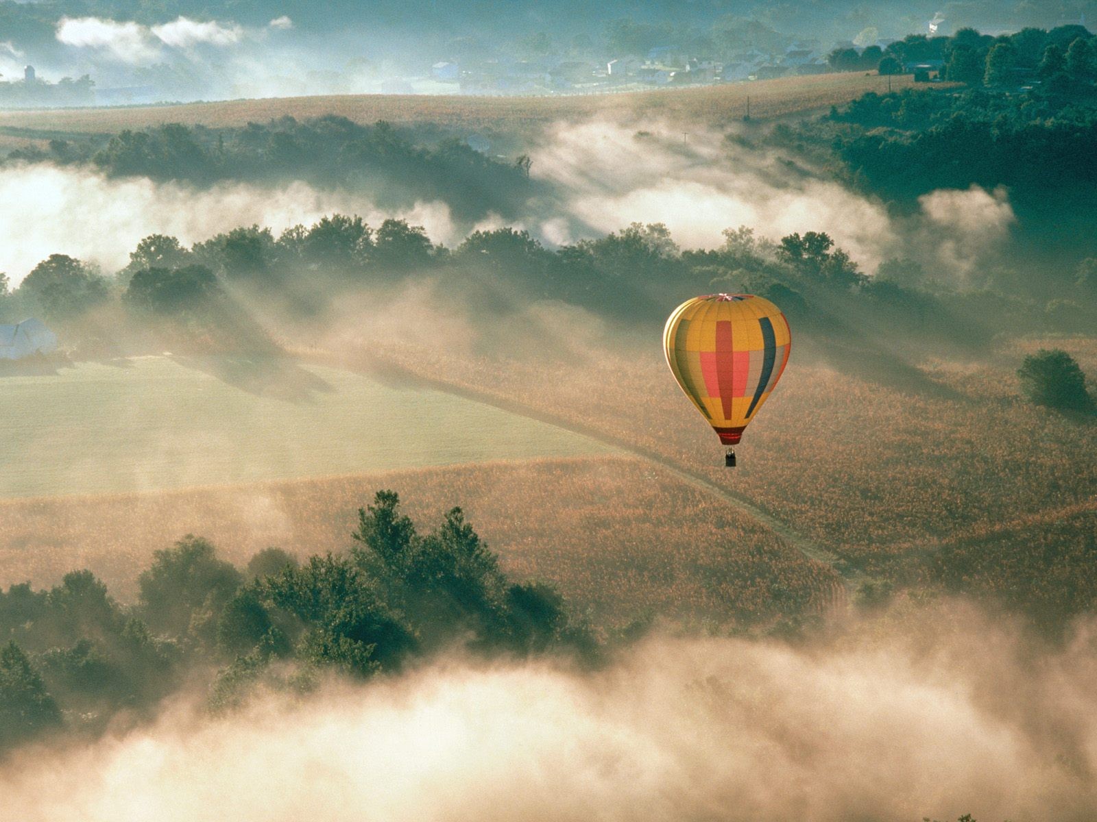 landscapes, Hot, Air, Balloons, Countryside Wallpaper