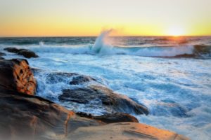 sunset, Sea, Rocks, Waves, Landscape