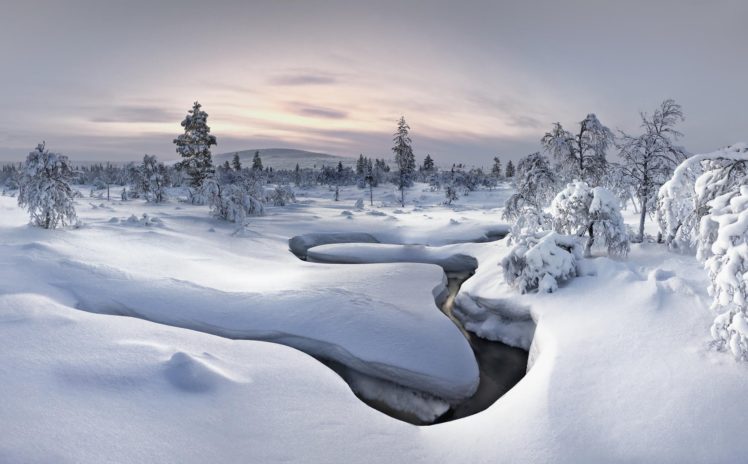 winter, Snow, Forest, Nature, River HD Wallpaper Desktop Background