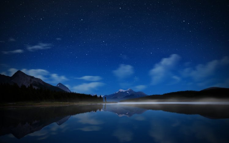 maligne, Starry, Sky, Earth,  , Reflection HD Wallpaper Desktop Background