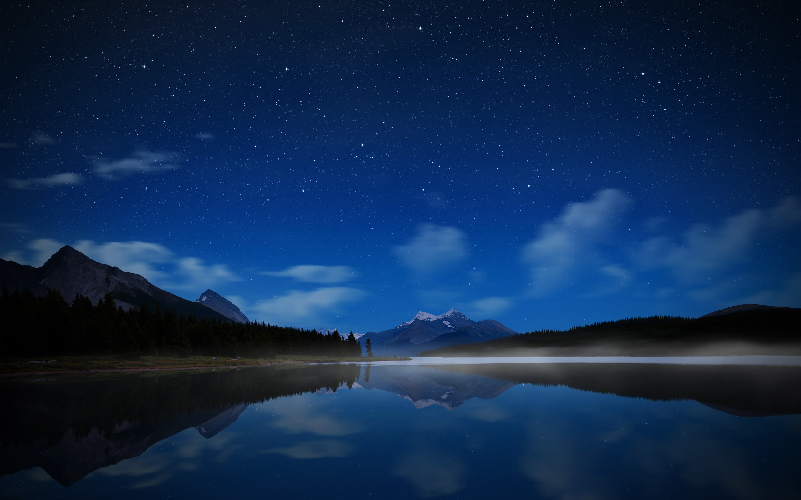 maligne, Starry, Sky, Earth,  , Reflection Wallpaper