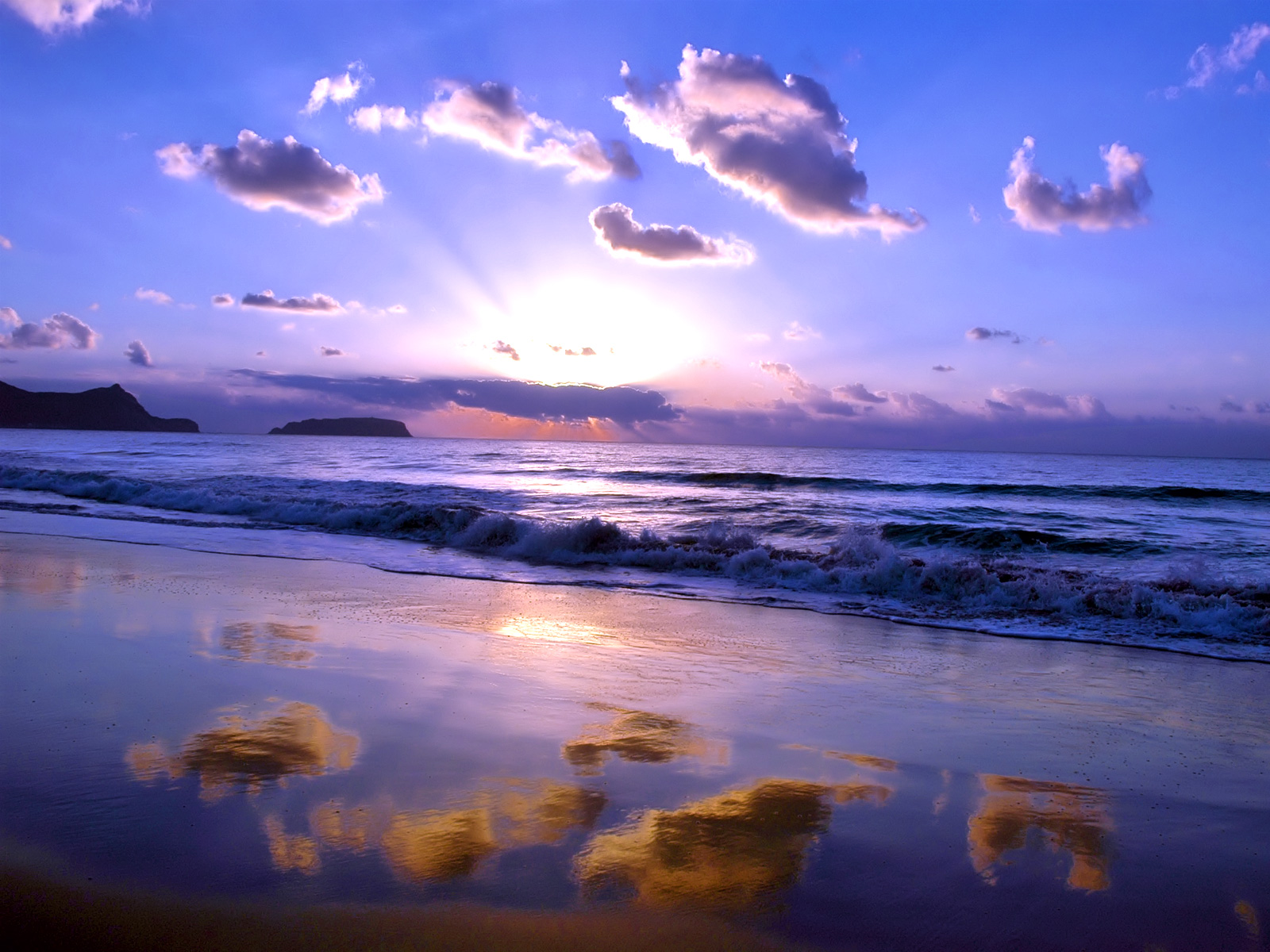 clouds, Beach, Sand, Waves, Shore, Reflections Wallpaper