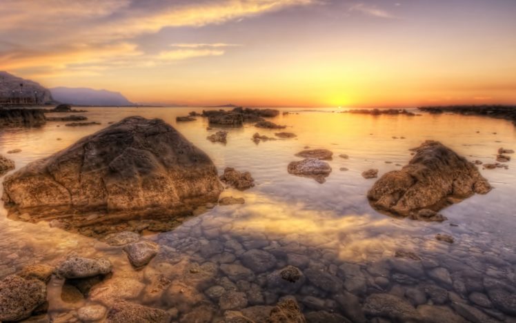 sunset, Ocean, Landscapes, Nature, Coast, Rocks, Sea HD Wallpaper Desktop Background
