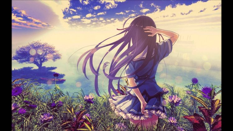 earth, Anime, Beautiful, Anime, Girl, Flower, Long, Hair, Sunshine HD Wallpaper Desktop Background