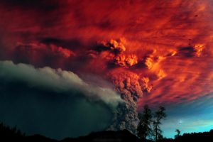 eruption, Red, Cloud, Sky, Tree